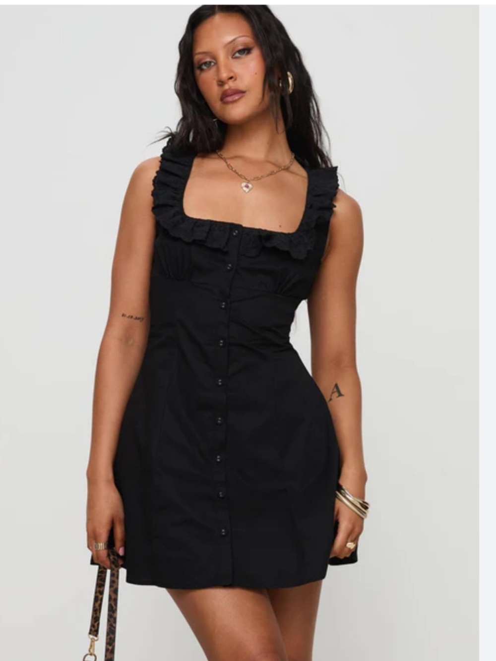 NWT!! Sleeveless Black Button-Front Mini Dress - Picture 2 of 5